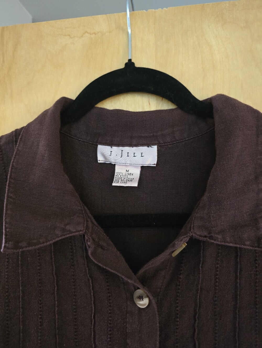 J. Jill Long-Sleeve Button-Front Linen Dress in Plum - Picture 2 of 3